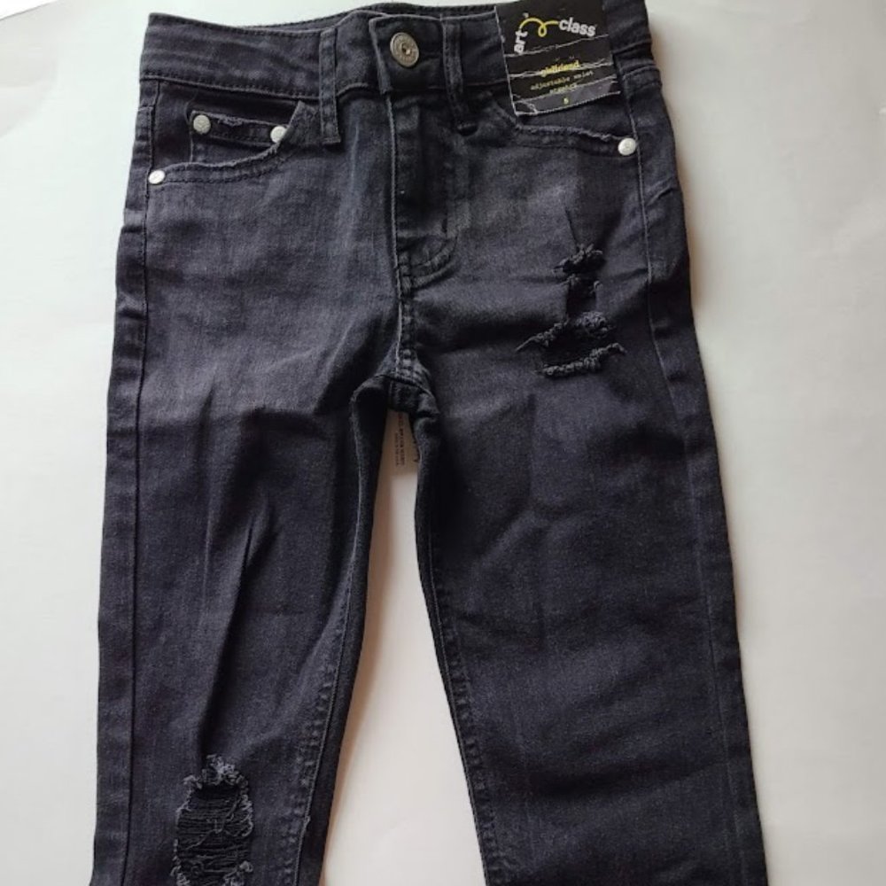 Art Class Girlfriend Adjustble Waist Stretch Jeans, Size 5, Black wash